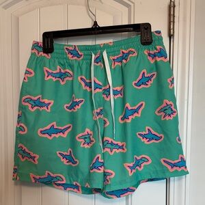 Chubbies Teal Shark Pattern Swim Trunks